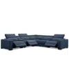 Macy's Nevio 5-pc. Fabric Power Headrest L-shape Sectional And Console With 2 Power Motion Chairs In Midnight