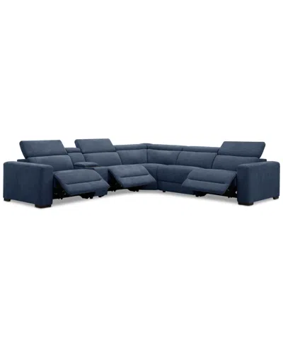 MACY'S NEVIO 6-PC. FABRIC POWER HEADREST SECTIONAL WITH CONSOLE AND 3 POWER MOTION CHAIRS
