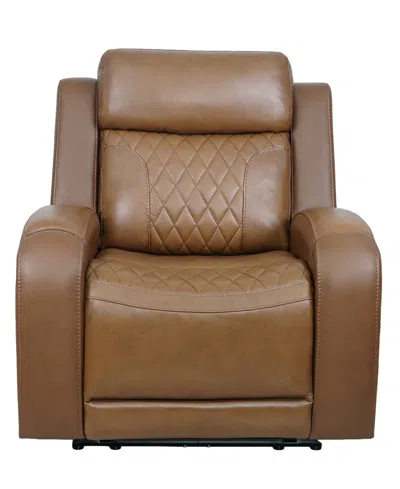 Macy's Niccy Leather 41.75" Power Motion Lay Flat Recliner In Brown
