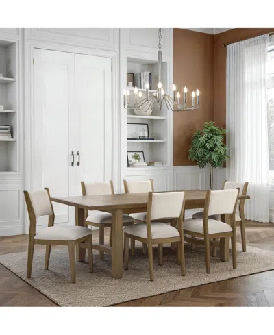 Macy's Nordic 7-pc Dining Set (table + 6 Upholstered Side Chairs) In Transparent