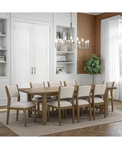 Macy's Nordic 9-pc Dining Set (table + 8 Upholstered Side Chairs) In Transparent