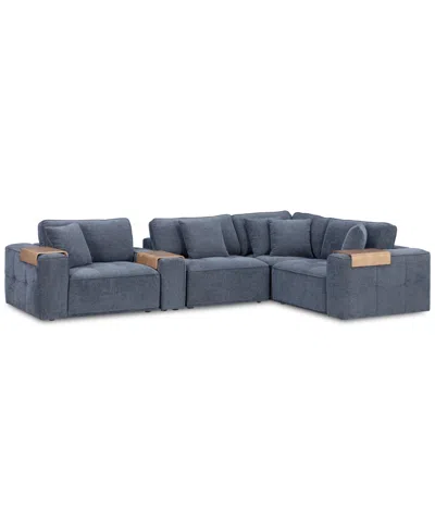 Macy's Nycolle 5-pc. Modular Fabric L-shape Sectional With 1 Console, Created For  In Midnight
