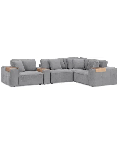 Macy's Nycolle 5-pc. Modular Fabric L-shape Sectional With 1 Console, Created For  In Mineral