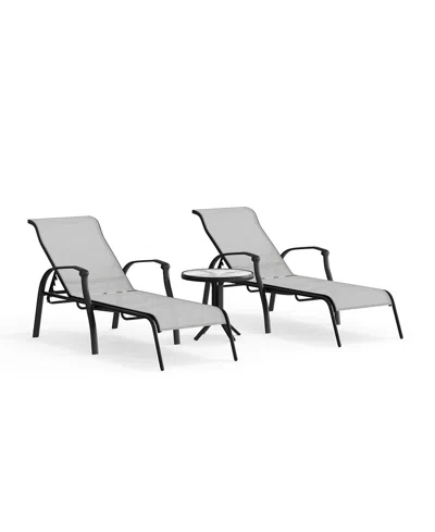Macy's Oasis Outdoor 3-pc. Chaise Set (2 Chaise Lounge Chairs + 1 End Table), Created For  In Gray