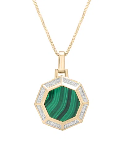 Macy's Octagon Malachite Diamond Pendant Necklace (1/4 Ct. T.w.) In 14k Gold Plated Over Sterling Silver In Green