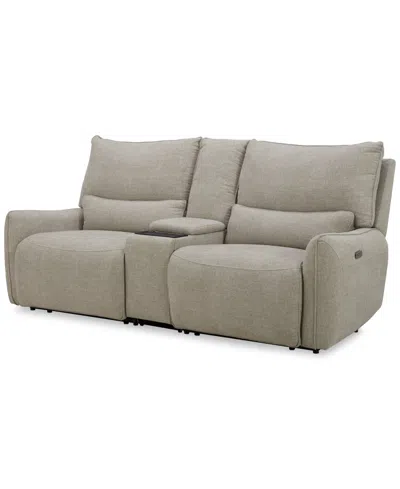 Macy's Olper 3-pc. Fabric Zero Wall Sectional Power Motion Sofa With Console, Created For  In Sand