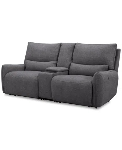 Macy's Olper 3-pc. Fabric Zero Wall Sectional Power Motion Sofa With Console, Created For  In Slate