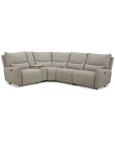 Macy's Olper 5-pc. Fabric Zero Wall Sectional Sofa With Three Power Motion Pieces & Console, Created For Ma In Sand