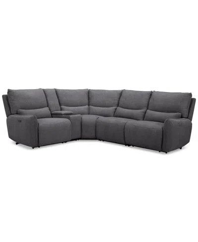 Macy's Olper 5-pc. Fabric Zero Wall Sectional Sofa With Three Power Motion Pieces & Console, Created For Ma In Slate