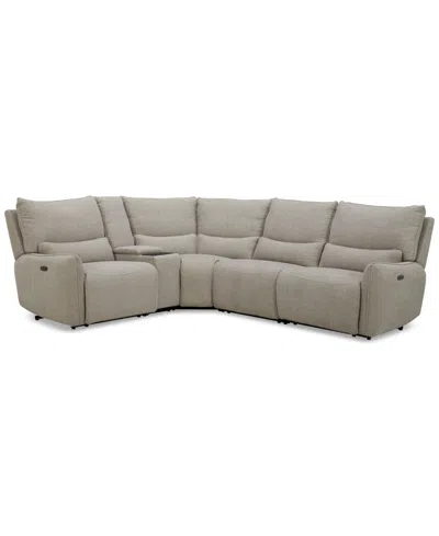 Macy's Olper 5-pc. Fabric Zero Wall Sectional Sofa With Two Power Motion Pieces & Console, Created For Macy In Sand