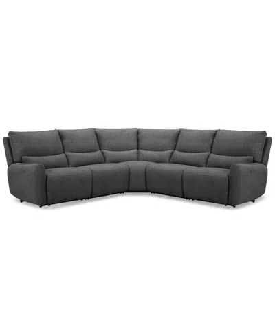 Macy's Olper 5-pc. Fabric Zero Wall Sectional Sofa With Two Power Motion Pieces, Created For  In Slate