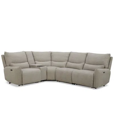 Macy's Olper 5-pc. Fabric Zero Wall Sectional Sofa With Three Power Motion Pieces & Console, Created For Ma In Gray
