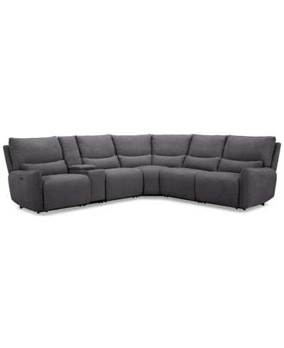Macy's Olper 6-pc. Fabric Zero Wall Sectional Sofa With Three Power Motion Pieces & Console, Created For Ma In Slate