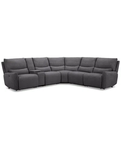 Macy's Olper 6-pc. Fabric Zero Wall Sectional Sofa With Two Power Motion Pieces & Console, Created For Macy In Slate