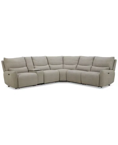Macy's Olper 6-pc. Fabric Zero Wall Sectional Sofa With Three Power Motion Pieces & Console, Created For Ma In Brown