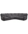 Macy's Olper 6-pc. Fabric Zero Wall Sectional Sofa With Two Power Motion Pieces & Console, Created For Macy In Gray