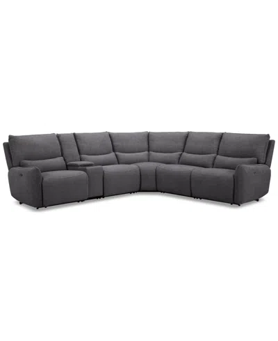 Macy's Olper 6-pc. Fabric Zero Wall Sectional Sofa With Two Power Motion Pieces & Console, Created For Macy In Gray