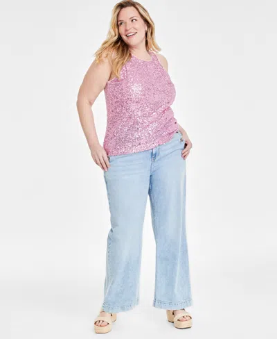 Macy's On 34th Trendy Plus Size Sequined Tank Top, Created For  In Pink Lilac