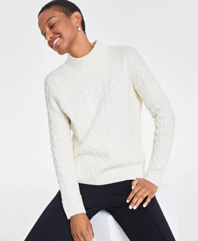 Macy's Women's Mock-neck Cable-knit Pullover Sweater, Created For  In Alabaster