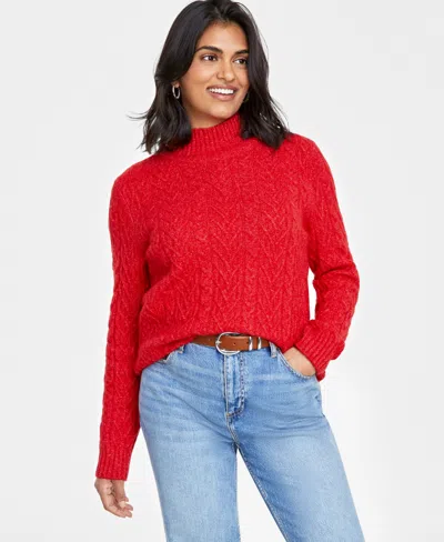 Macy's Women's Mock-neck Cable-knit Pullover Sweater, Created For  In Chili Red