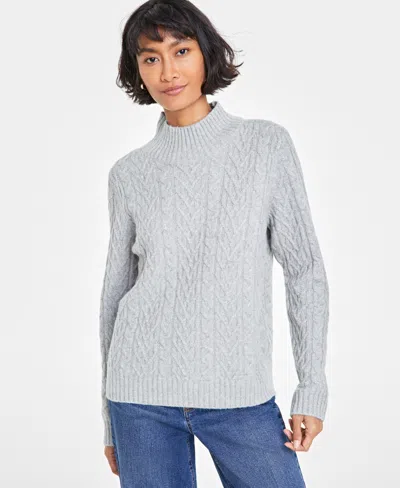 Macy's Women's Mock-neck Cable-knit Pullover Sweater, Created For  In Light Grey Htr