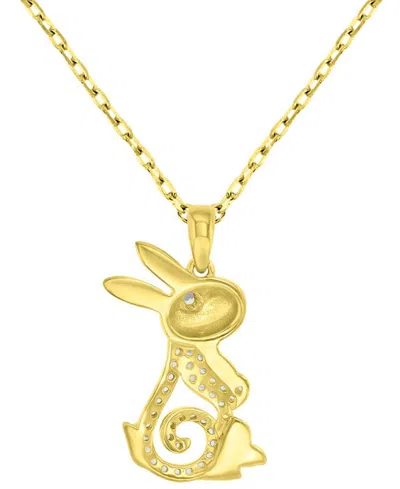 Macy's Onyx (0.006 Ct. T.w.) And White Sapphire (0.072 Ct. T.w.) Necklace In 14k Yellow Gold Over Sterling 