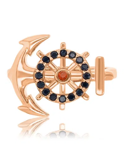 Macy's Onyx (0.32 Ct. T.w.) & Garnet (0.05 Ct. T.w.) Anchor Ring In 14k Rose Gold Over Sterling Silver