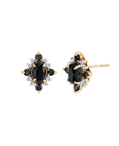 Macy's Onyx (1-1/4 Ct. T.w.) & Diamond (1/8 Ct. T.w.) Stud Earrings In 10k Yellow Gold In Black
