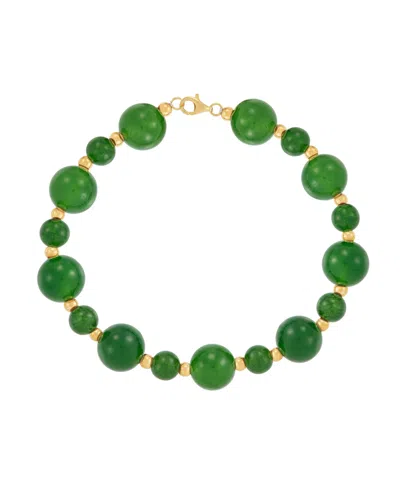 Macy's Onyx (10mm) Beaded Bracelet In 14k Yellow Gold Over Sterling Silver (also Available In Jade Bead) In Green