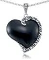 Macy's Onyx (17x15mm) & Marcasite Heart Pendant In Sterling Silver In Onyx