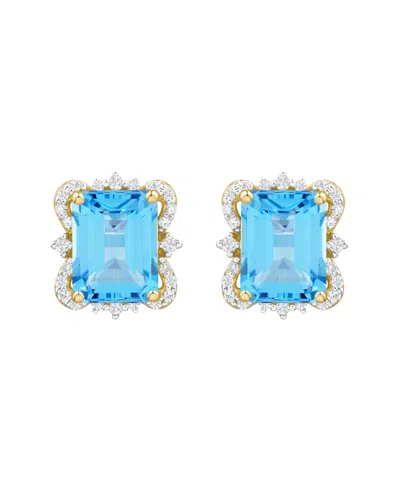 Macy's Onyx (2-3/4 Ct. T.w.) And Diamond ( 1/6 Ct. T.w.) Stud Earrings In 14k Yellow Gold (also Available I In Blue