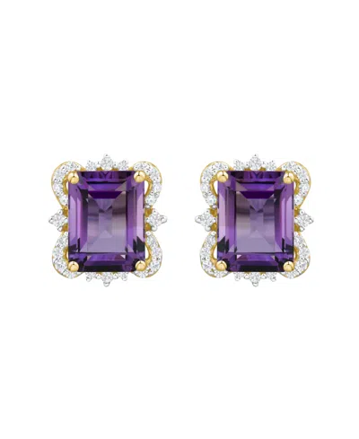 Macy's Onyx (2-3/4 Ct. T.w.) And Diamond ( 1/6 Ct. T.w.) Stud Earrings In 14k Yellow Gold (also Available I In Purple