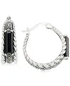 Macy's Onyx (3-1/2 X 9-1/2mm) & Marcasite Hoop Earrings In Sterling Silver In Metallic