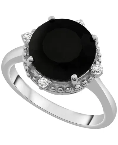 Macy's Onyx (3-1/2ct. T.w.) And Lab Grown White Sapphire (1/10 Ct. T.w.) Ring In Sterling Silver In Metallic