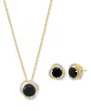 Macy's Onyx (3-7/8 Ct. T.w.) & Diamond (1/10 Ct. T.w.) Stud Earrings & Pendant Necklace In 14k Gold Over St In Onyx