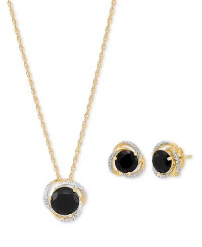 Macy's Onyx (3-7/8 Ct. T.w.) & Diamond (1/10 Ct. T.w.) Stud Earrings & Pendant Necklace In 14k Gold Over St