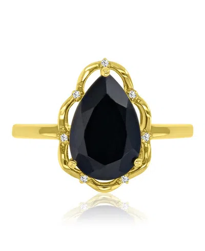Macy's Onyx (3.03 Ct. T.w.) & Diamond (0.028 Ct. T.w.) Ring N 14k Yellow Gold Over Sterling Silver