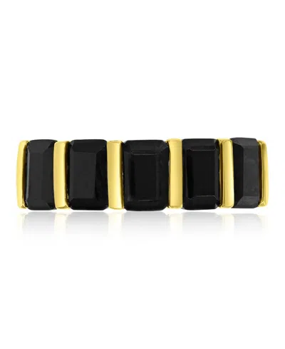 Macy's Onyx (3.05 Ct. T.w.) Alternating Row Band Ring In 14k Yellow Gold Over Sterling Silver