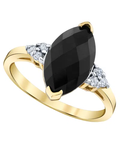 Macy's Onyx (3-1/2 Ct. T.w.) And Diamond (1/8 Ct. T.w.) Ring In 14k Yellow Gold In Red