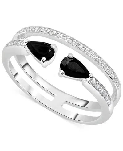 Macy's Onyx (3/8 Ct. T.w.) & Diamond (1/8 Ct. T.w.) Double-row Ring In Sterling Silver