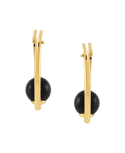 Macy's Onyx (5mm) Hoop Earrings In 10k Yellow Gold