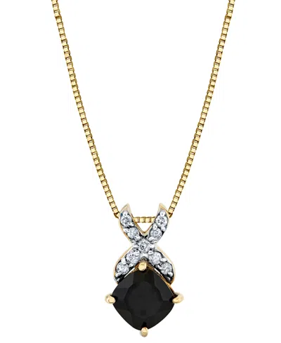 Macy's Onyx (6mm) & Diamond (1/10 Ct. T.w.) 18" Pendant Necklace In 10k Yellow Gold