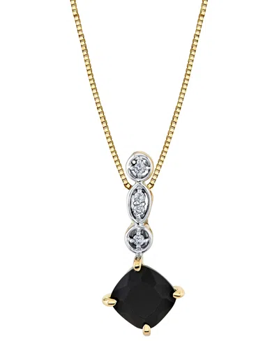 Macy's Onyx (7mm) & Diamond Accent 18" Pendant Necklace In 10k Yellow Gold