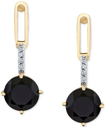 Macy's Onyx (7mm) & Diamond Accent Drop Earrings In 10k Yellow Gold
