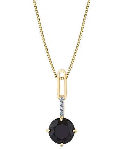 Macy's Onyx (8mm) & Diamond Accent 18" Pendant Necklace In 10k Yellow Gold