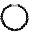 Macy's Onyx & Cultured Freshwater Pearl (7-8mm) Stretch Bracelet In Sterling Silver (also In Rose Quartz) In Black