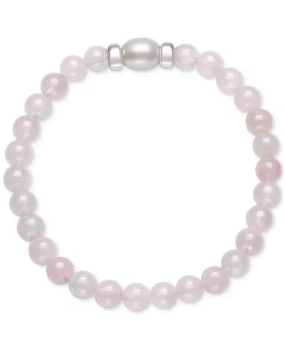 Macy's Onyx & Cultured Freshwater Pearl (7-8mm) Stretch Bracelet In Sterling Silver (also In Rose Quartz) In Pink