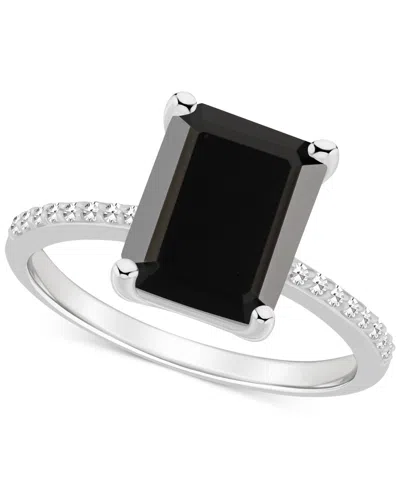 Macy's Onyx & Diamond (1/10 Ct. T.w.) Emerald-cut Statement Ring In Sterling Silver
