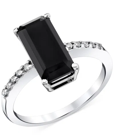 Macy's Onyx & Diamond (1/10 Ct. T.w.) Large Emerald-cut Statement Ring In Sterling Silver