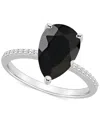 Macy's Onyx & Diamond (1/10 Ct. T.w.) Pear Statement Ring In Sterling Silver In Onyx